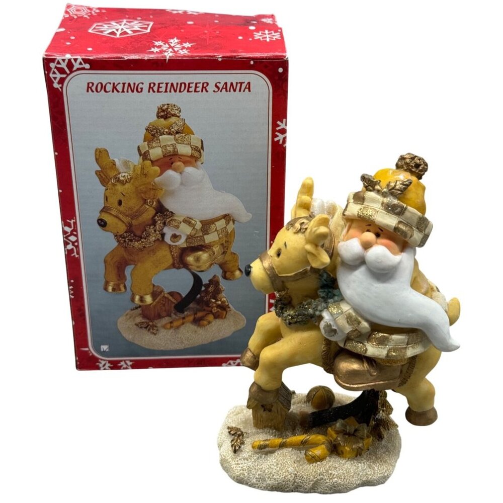 Trippie's Inc. Christmas Rocking Reindeer Santa Figurine 6" Tall READ